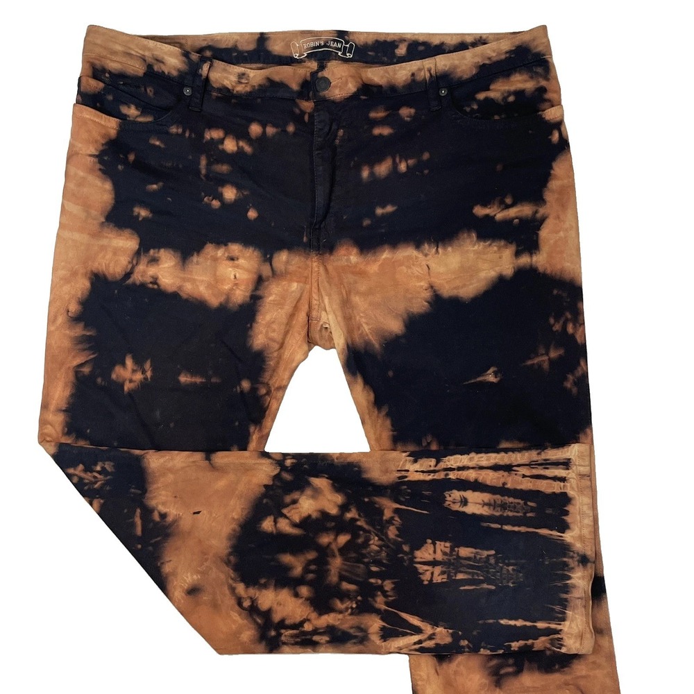 Robin's Jeans Men's 44 Fits 47 Long Flap Bleached Tie Dye Straight Leg Denim USA